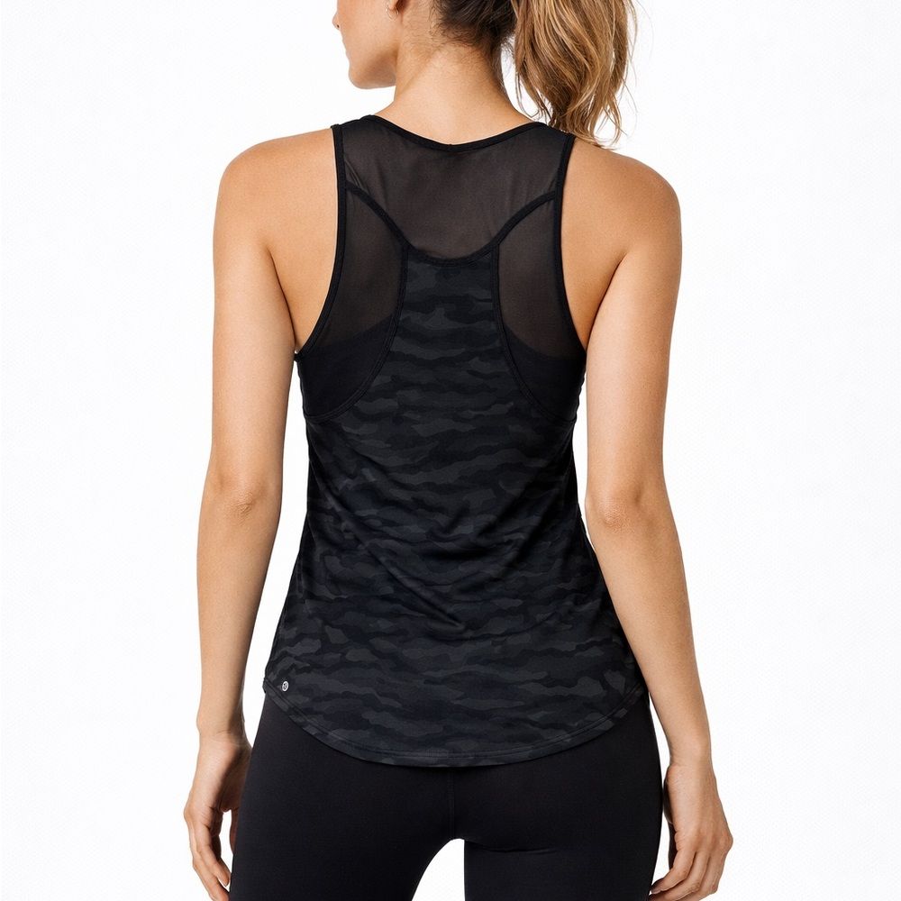 Lululemon Sculpt Tank Ii Women's 4 Deep Coal Black Camo Mesh Athleisure Workout
